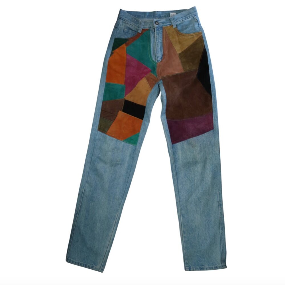 vtg 80s DONT STOP INTERNATIONAL Suede Patchwork jeans sz 5/6 M high waist